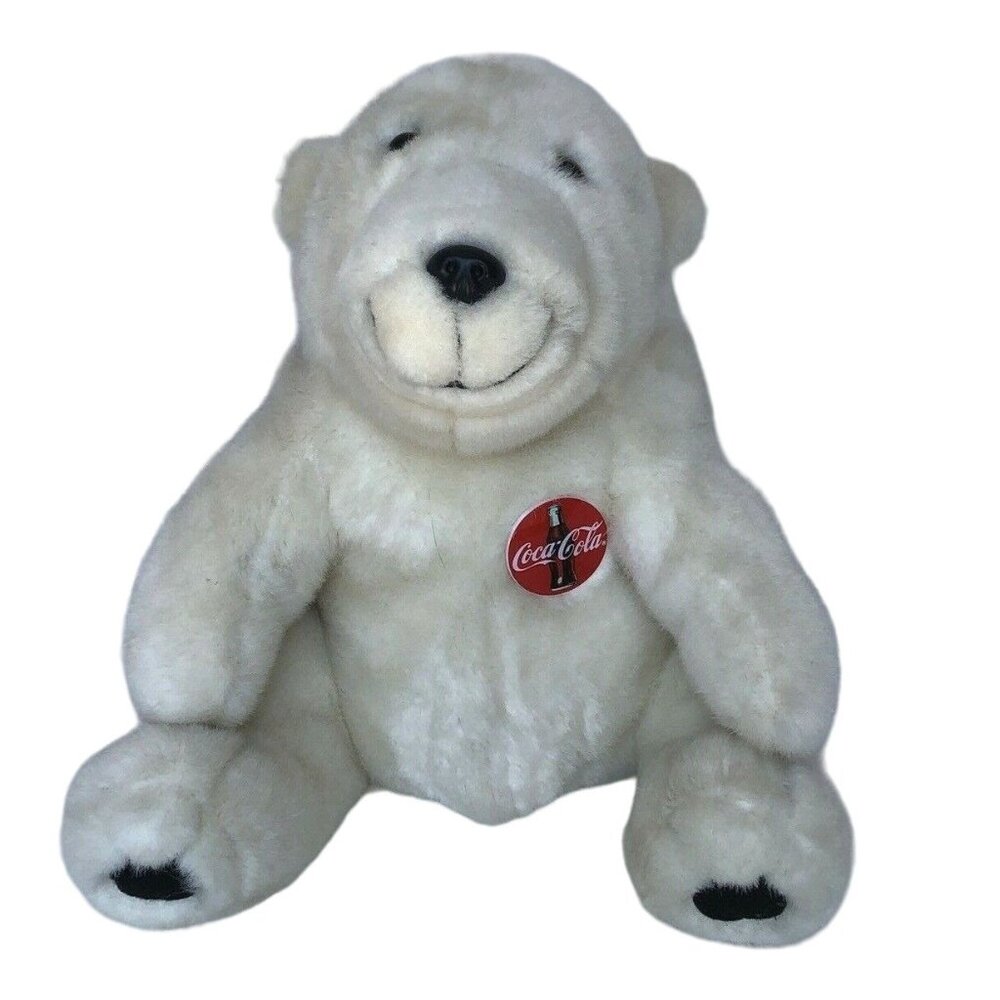 Vintage 1993 Sitting 13” Coca-Cola Plush‎ Polar Bear W/Button Stuffed Animal